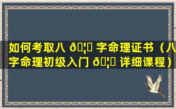 如何考取八 🦟 字命理证书（八字命理初级入门 🦆 详细课程）